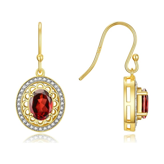 RYLOS Earrings For Women 925 Yellow Gold plated Silver Earrings Oval Shape Gemstone & Genuine Diamonds Princess Diana Inspired 8X6MM Garnet Birthstone Jewelry Jewelry For Women Silver Earrings