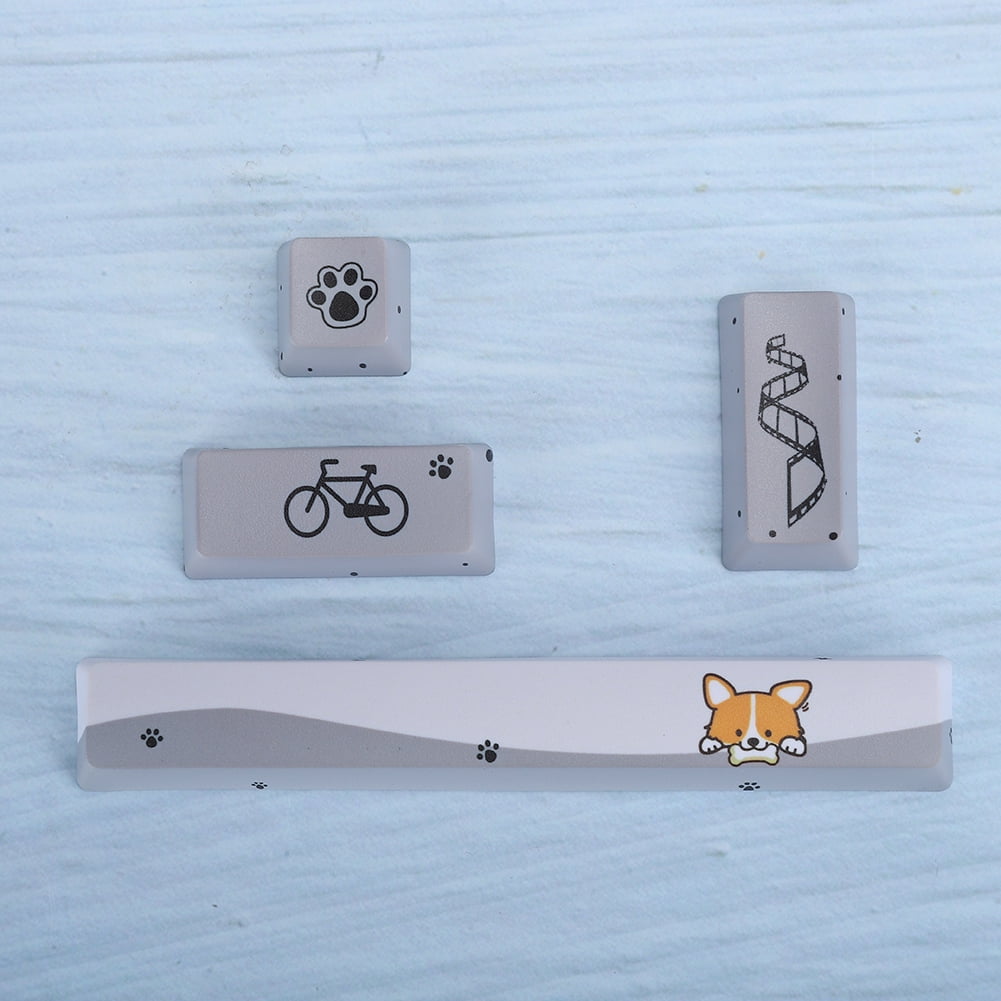 Beautiful And Delicate Five-sided Dyed Keyboard Keycap, Keyboard , For Mechanical Keyboard, Little Gray Dog Pattern, 4Pcs