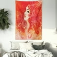 thumbnail image 3 of Girls Tapestry, Woman Face with Floral Ornamentals in Hair Glamour Watercolor Modern Artwork, Wall Hanging for Bedroom Living Room Dorm Decor, 60W X 80L Inches, Red Orange Cream, by Ambesonne, 3 of 5