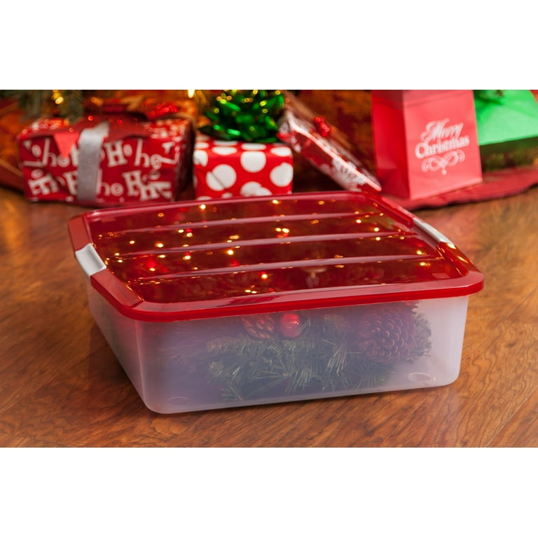 IRIS USA 33qt 3Pack Holiday Wreath Storage Container Box with Lid,  Clear/Red in 2023