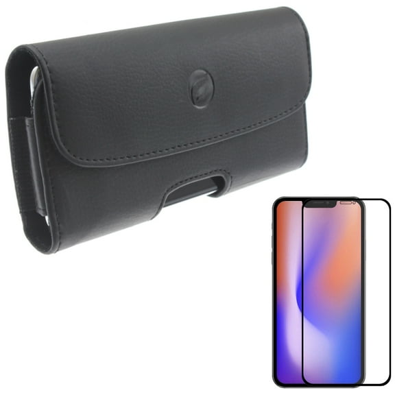 Case Belt Clip & Screen Protector for iPhone 13 Pro ONLY - Leather Holster Cover Pouch Loops   Anti-Glare Tempered Glass Matte 3D Curved Edge Combo