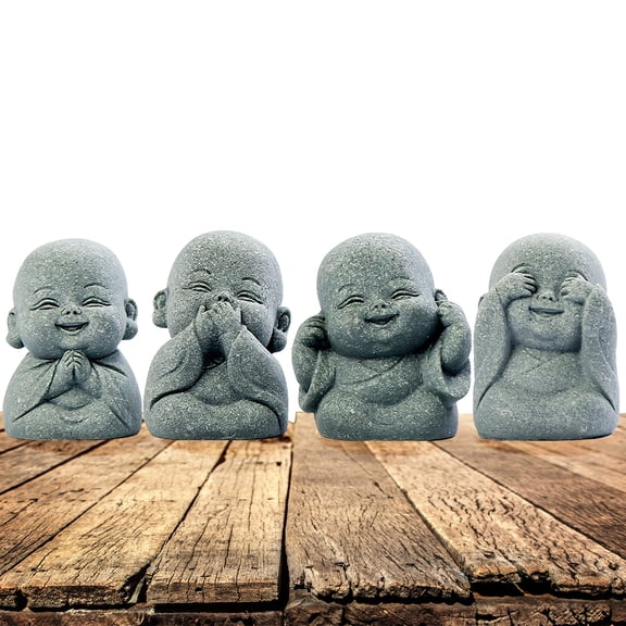 KGOTA 4Pcs Buddha Statue Cute Little Monk Figurine for Office Car Fish Tank (4 Not)