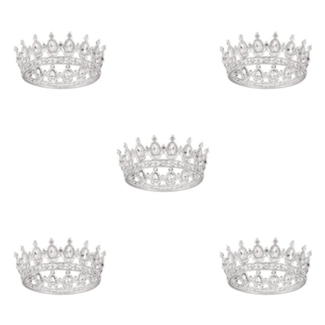ZheElen Alloy Durable And Non-deforming Rhinestone For Wedding Or Cosplay Family Wedding Hair Crown Silver + white 5Set