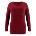 thumbnail image 3 of Efsteb Women's Solid Color Nursing Tops Double Layer Maternity Long Sleeve Shirt Round Neck Casual Breastfeeding Tshirts (Wine,L), 3 of 5