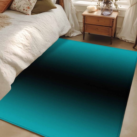 4x6 Area Rugs, Teal Black Ombre Non-Skid Rubber Backing Large Rectangle Rugs - Living Room Bedroom Home Office, Gradient Contemporary Abstract Art Indoor Floor Mat Carpets Washable Rug