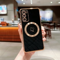Plating Magnetic Case for Samsung Galaxy S20 FE, Compatible with MagSafe Wireless Charging Slim Lightweight Cover, Fashion Cute Love Hearts Pattern Lens Protection Case for Girls Women,Black