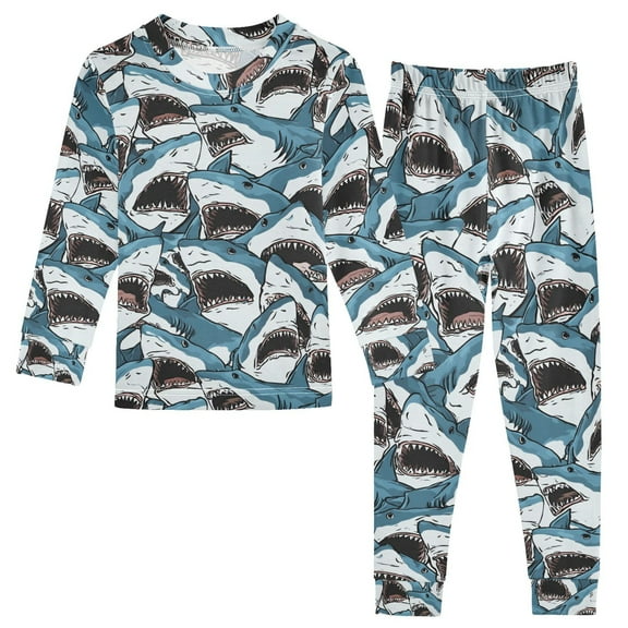 joogoo Sharks-s1 2 Piece Long Sleeve Tee and Pants Cotton Pajama Set 5Y