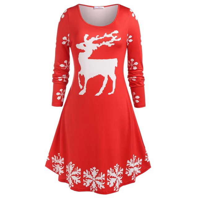 Vestido de Camiseta de Navidad con Estampado de Alce en Talla Extra Rosegal Vestidos casuales de talla grande