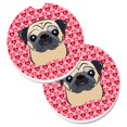 thumbnail image 1 of Fawn Pug Hearts Cup Holder Car Coasters - Set of 2, 1 of 1