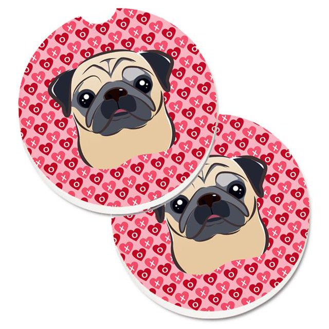 Fawn Pug Hearts Cup Holder Car Coasters - Set of 2