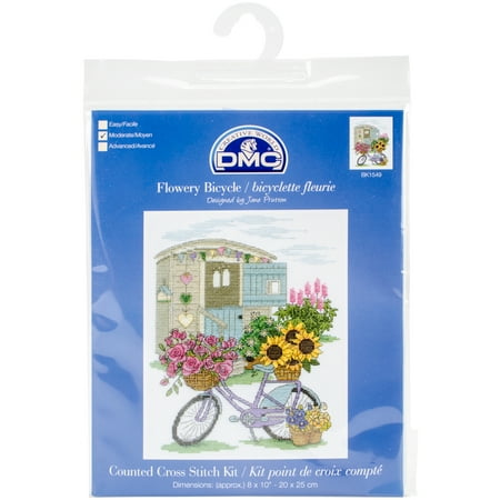 UPC: 0077540652204 | DMC Counted Cross Stitch Kit 8 X10 -Flowery Bicycle (14 Count)