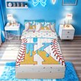 thumbnail image 2 of meiyoeat Baseball Letter K Zipper Twin Comforter Sets with Fitted Sheet and 2 Pillowcases for Boys, Kawaii Ice Cream Drip Zipper Bedding Set, Blue Yellow, Polkadot Reversible, 4 Pieces, 2 of 6