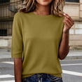 thumbnail image 2 of LEKODE Women's Pullover Top Crew Neck Half Sleeve Lightweight Knit Pullover Sweater Tops Boho Knit Tops Classy Womens Tops Gauze Blouses Tops Business Casual Outfits for Women Brown 3XL, 2 of 9