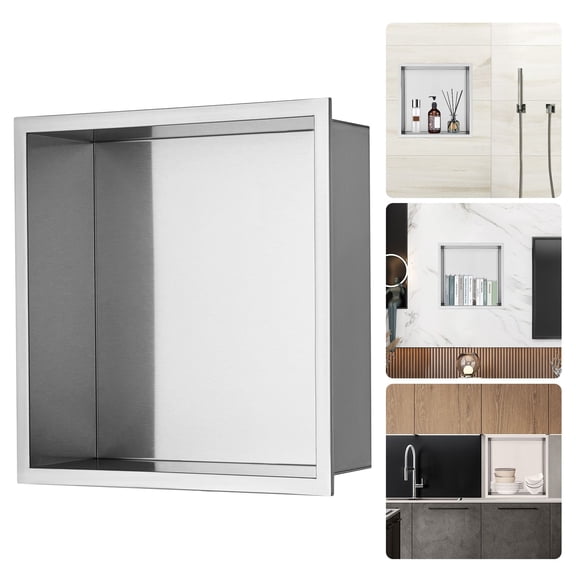 Dranite Stainless Steel Shower Niche 13x13", Wall-Inserted No-Tile Double Shelf, Silver