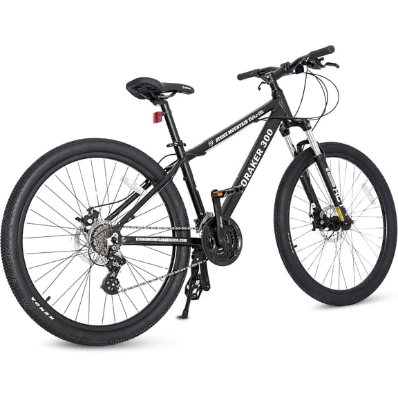 5Seconds Foraker 300 Hybrid Mountain Bike, 21-Speed Adult Bicycle for Men & Women, Lightweight Aluminum Frame, Front Suspension, Mechanical Disc Brakes, Trigger Shifters, All-Terrain Bike Black