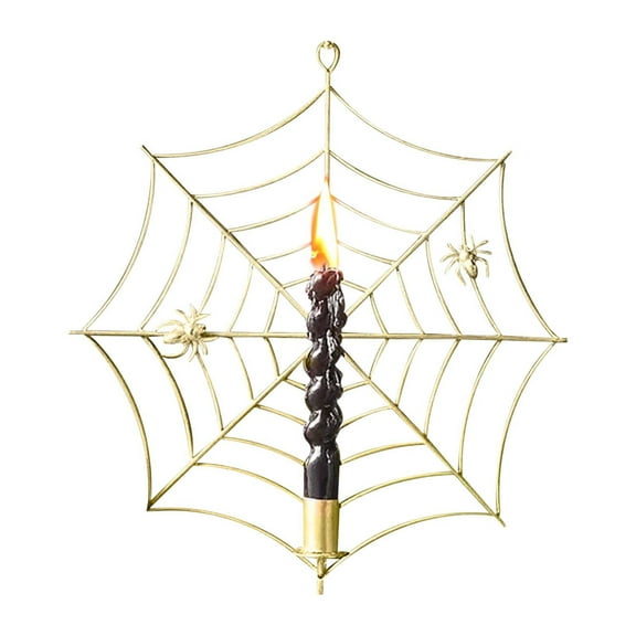 Spider Web Taper Candle Holder Gothic Metal Hanging Tealight Stand Halloween Decorations for Outdoor Indoor Home Party Decor Wall Mounted Sconce with Detailed Spiderweb Ornamental Design