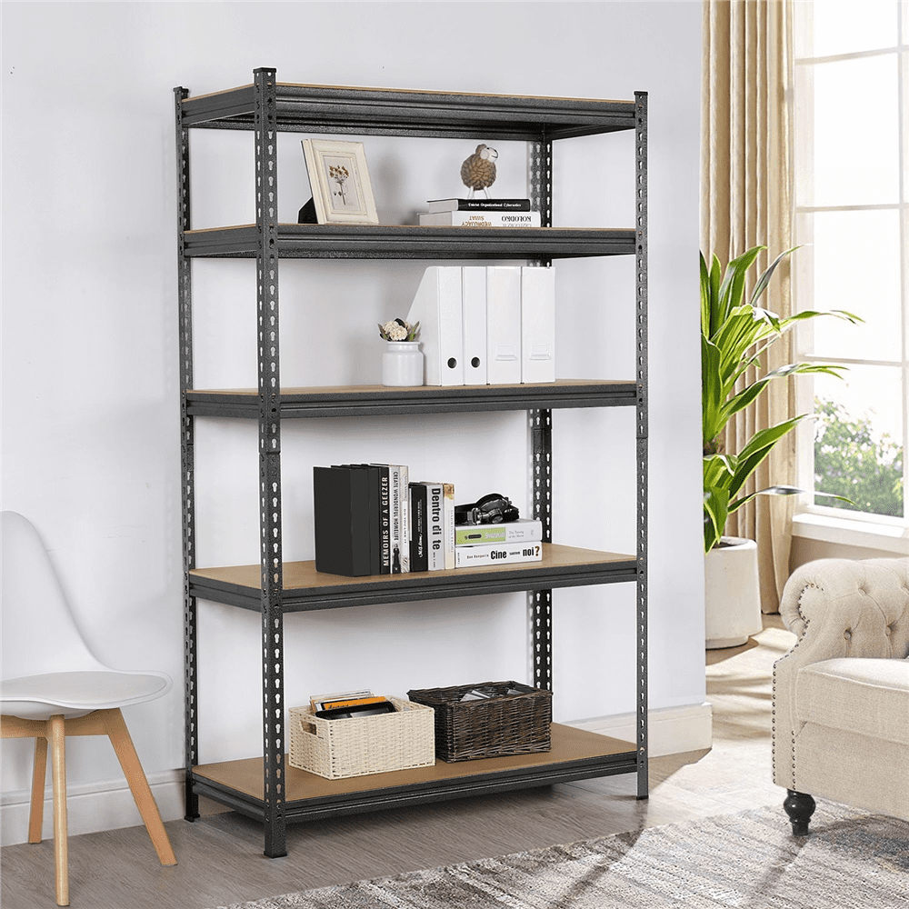 Fullfurnique 73.5″ Height 5 Tiers Adjustable Boltless Storage Shelf, Black