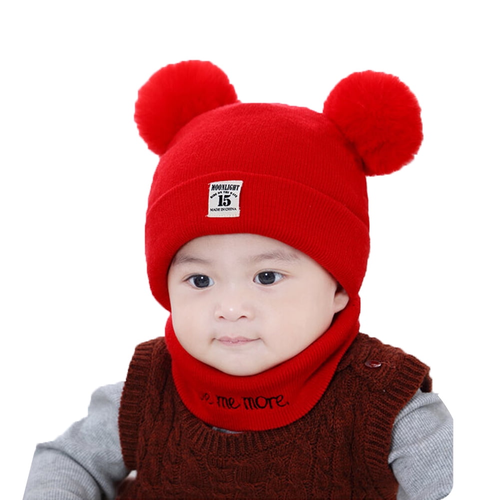 Baby Girls Red Pom Pom Hat Winter Two Styles Double Single 0-24Mths Soft Touch 