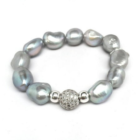 Julieta Jewelry Grey Baroque Pearl Radiance 14kt Gold over Sterling Silver Stretch Bracelet