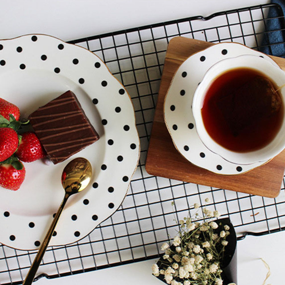 Ceramic Afternoon Tea Cups Set - Black and White Espresso Mugs for Travel and Home Use