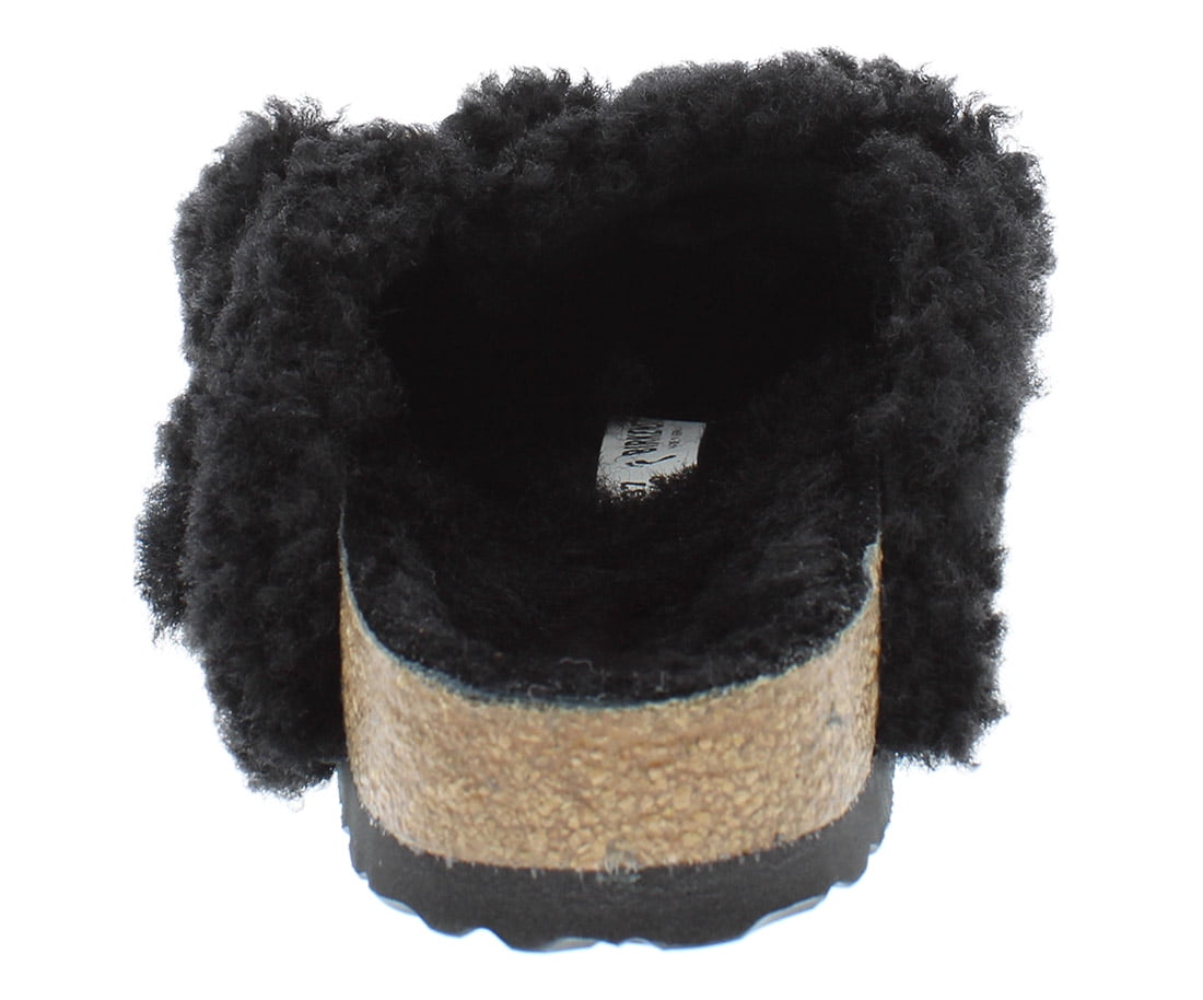 Birkenstock Boston Big Buckle Teddy Rivet logo OS Shearling Fur Narrow Unisex Shoes Size 5, Color: Black/Gold