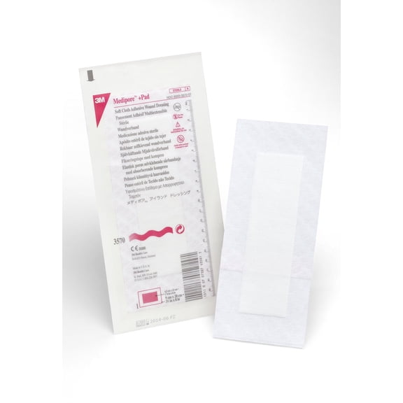 Medipore Adhesive Dressing 3-1/2 X 8 Inch Soft Cloth Rectangle White Sterile, 3570 - Case of 100