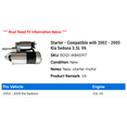 thumbnail image 2 of Starter - Compatible with 2002 - 2005 Kia Sedona 3.5L V6 2003 2004, 2 of 4