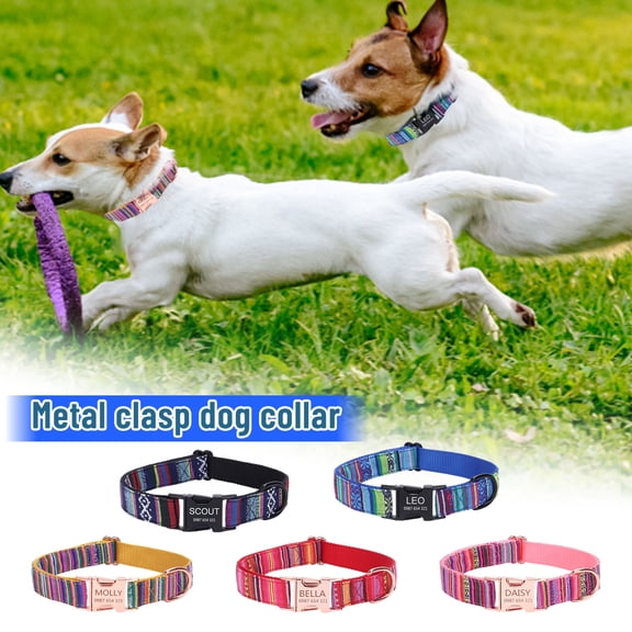Metal Buckle Dog Collar and Leash Set Bohemian Striped Checkered Ethnic Pet Collar Durable Adjustable High Density Polyester Heavy Duty Clasp for All Dogs Black