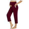 thumbnail image 2 of Vividxx Yoga Solid Color Women Capri Trousers Workout Pregnancy Maternity Capri Pants With Pocket Cozy Mother-to-be Pants, 2 of 9