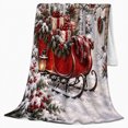 thumbnail image 2 of Snow Covered Winter Christmas Cottage Vintage Red Sleigh, Festive Holiday Scene, Warm Flannel Blanket for Living Room and Family Room, Art Lovers Christmas Gift, Festive Home Decor, 2 of 9