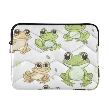 Quilted Padded Cute Cartoon Frog Printed Laptop Sleeve Case for 13–14 inch