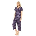 thumbnail image 2 of Lati Fashion Women Pajamas Set Capri and Button Down Top Short Sleeve, 2-Piece Female Pajamas Set Navy XL, 2 of 4