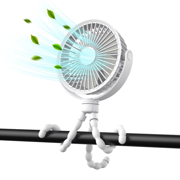 Portable Stroller Fan, 360°Rotate Rechargeable Small Clip on Fan with 3 Speeds and Handheld Personal Fan for Car Seat Crib Bike Treadmill Travel, White