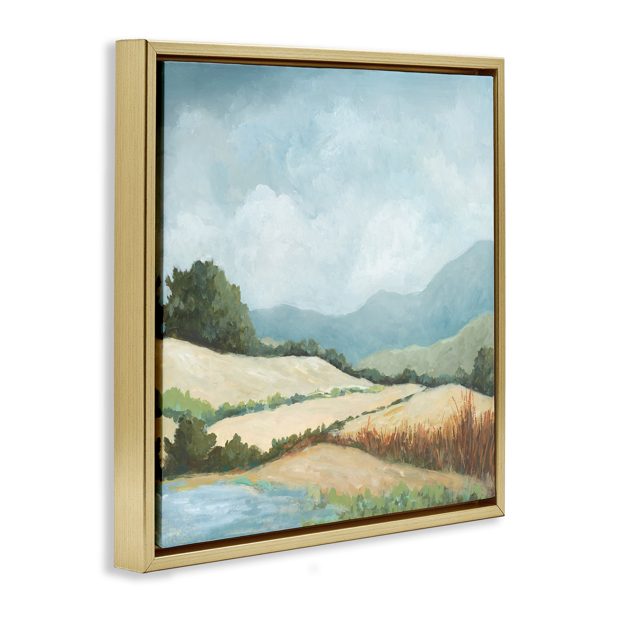 Stupell Industries Scenic Rural Hills Landscape & Nature Painting Gold Floater Framed Canvas Art Print Wall Art, 25 x 25