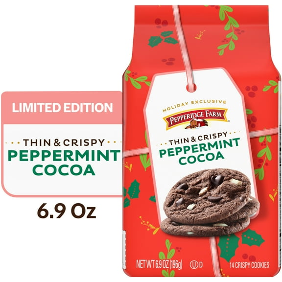 Pepperidge Farm Thin & Crispy Peppermint Cocoa Cookies, 6.9 oz Bag
