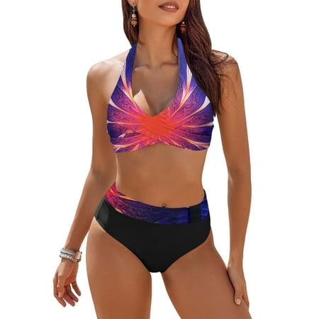 Aligament Plus Size Swimsuit for Women  Womens Swimsuits Two Piece High Waisted Bathing Suits Color Block Wrap Front Bikini Sets  Purple XL