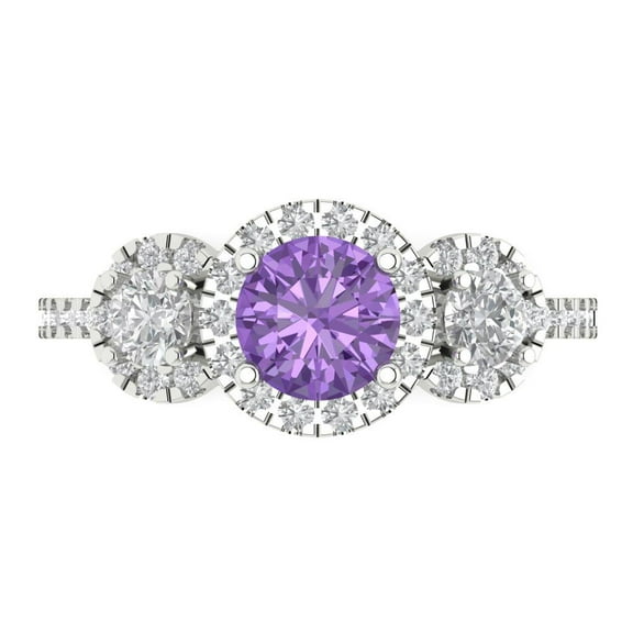 1.46 ctw 3 Stone Anniversary Ring for Women | Round Cut Simulated Alexandrite | Hyperallergenic Solid 14K White Gold