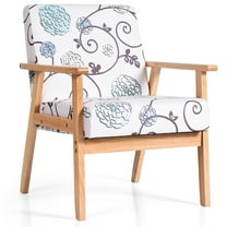 Costway Modern Rubber Wood Linen Sponge Floral Accent Armchair, White and blue