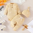 thumbnail image 3 of Fall Baby Girl Outfits Boys Long Sleeve Cartoon Prints Romper Solid Colour Pants Hat Outfits Set Girls Clothing Beige 12 Months-18 Months, 3 of 3