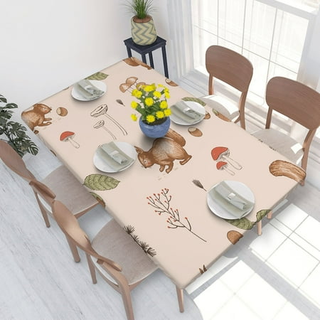 

Elastic Edge Fitted Tablecloth Woodland With Squirrel And Hazelnuts for Rectangle Table 4 FT 30 X 48 Inch