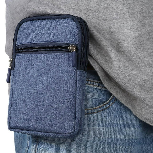 Fashionable Phone Pocket Zipper Denim Waist Pack - Universal Mobile Bag for Everyday Use