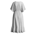thumbnail image 3 of Pounoo Women's Beach Cover Ups V Neck Short Sleeve Chiffon Cover Ups Beach Vacation Style Lightweight Breathable Drawstring Waist Ruffle Hem Loose Fit Cover Ups Gift, 3 of 8