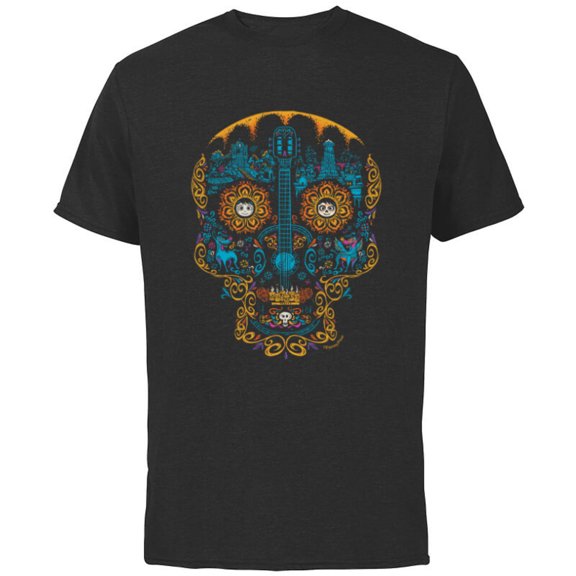 Disney and Pixar's Coco Miguel Sugar Skull - Short Sleeve Cotton T-Shirt for Adults - Customized-Black