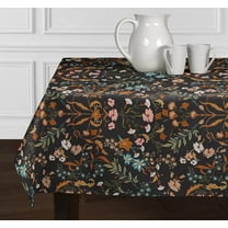 Boho Bohemian Farmhouse Black and Orange 60”x84” Rectangle Tablecloth Decorative Cover Tabletop Dining Room Kitchen Linens Wildflower Garden Floral Botanical Cottagecore Flower Print Vintage