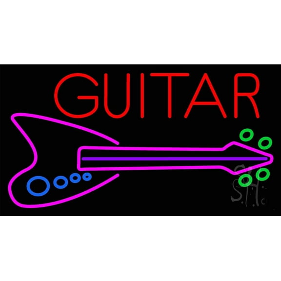 Blue Guitar LED Neon Sign 13" Tall x 24" Wide - inches Black Square Cut Acrylic Backing, with Dimmer - Premium built indoor Sign for Studio, Club, Home décor, Event, Workshop, Storefront.