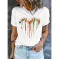 thumbnail image 1 of Women's Colorful Tie-Dye Animal Paw Prints Heart Graphic T-Shirt, Casual Crew Neck Short Sleeve Top, Breathable Knit , All-Season Fashion Tee, Romantic Gift for Valentine's Day, 1 of 5