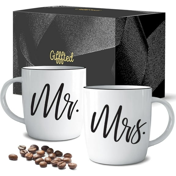 Triple Gifffted Mr and Mrs Coffee Mugs Couples Gifts Ideas for Christmas Wedding Anniversary Engagement Valentines His Hers Present,husband Wife Him Her Men Women Bride Groom Newlyweds, Ceramic 380ml