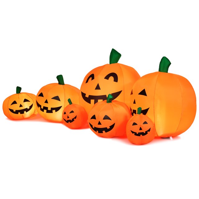 Patiojoy 7.5'Air-blow 7 Pumpkins Patch Inflatable Pumpkins Set w/ Energy-saving LED & Adapter Halloween Decoration