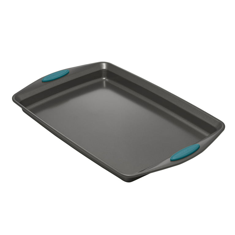 Rachael Ray Nonstick 3-Piece Bakeware Cookie Pan Set - Gray with Marine Blue Grips
