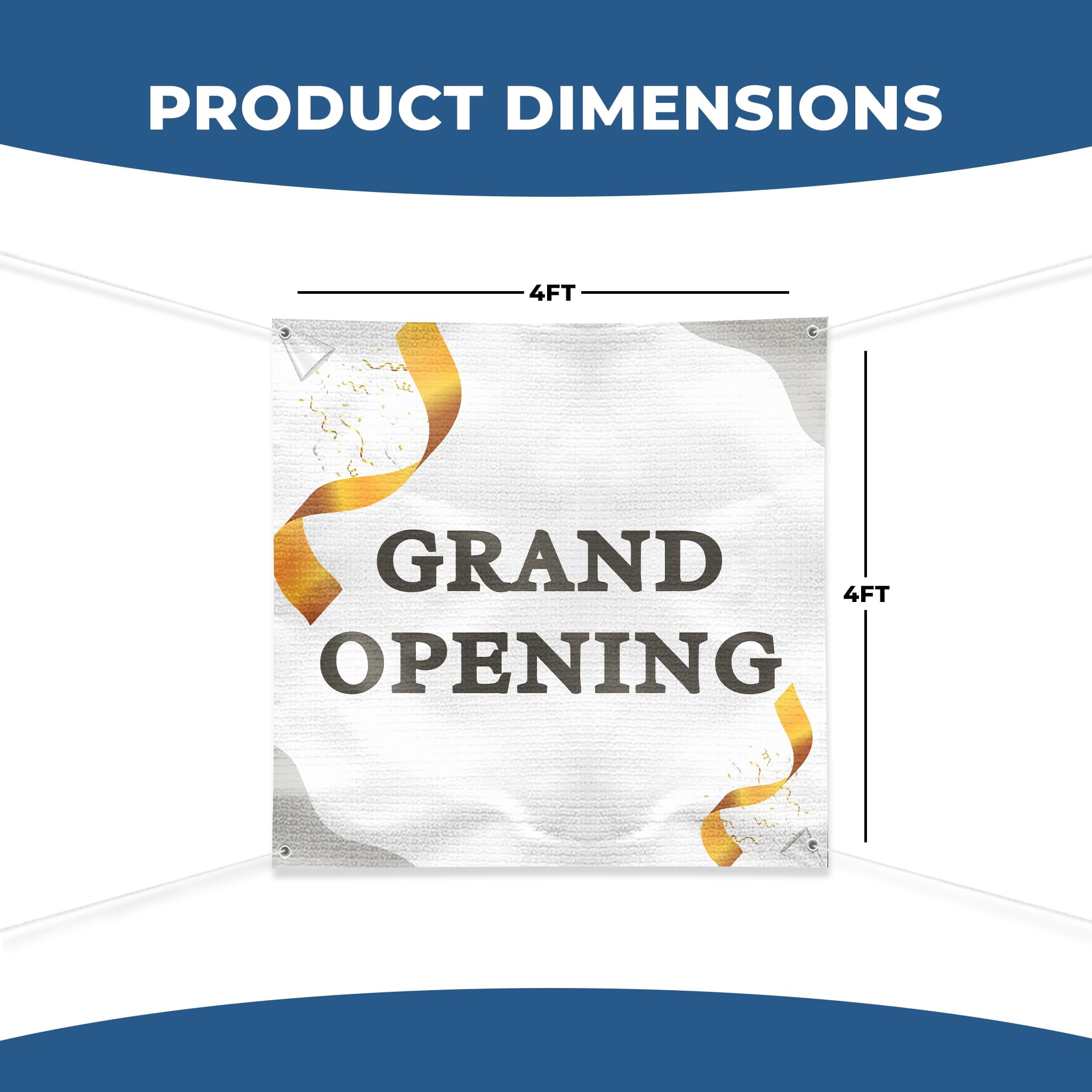 Grand Opening Banner Sign For Outdoor-Indoor Use 4x4 Ft Large Custom Banner and Signs with Hanging Rope Grand Opening Backdrop for Party Decor Oxford Cloth Sublimation Banner for Easy Hang